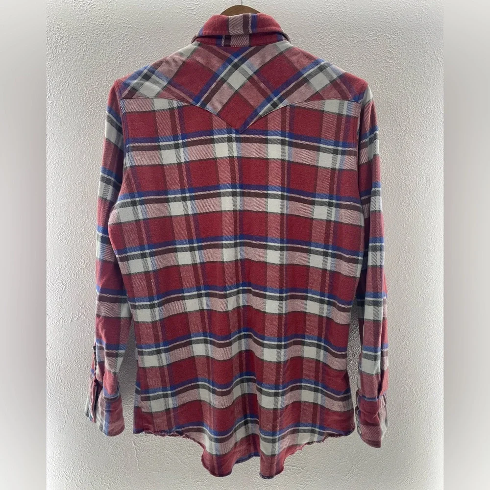 Vintage Wrangler Pearl Snap Red Blue Flannel Shirt Medium